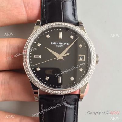 Copy Swiss Patek Philipe Cal.324 S C Watch SS Black Dial Diamond Markers